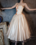 Princess Champagne Pink A-Line Sweet Bow Satin Prom Dress Evening Dress Sweet 16 Dress