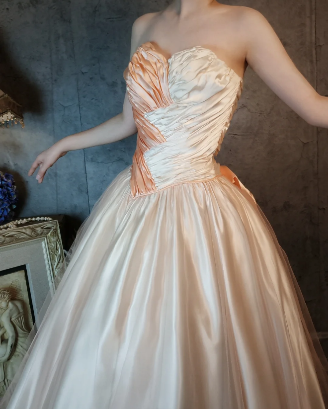 Princess Champagne Pink A-Line Sweet Bow Satin Prom Dress Evening Dress Sweet 16 Dress