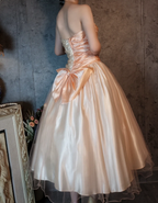 Princess Champagne Pink A-Line Sweet Bow Satin Prom Dress Evening Dress Sweet 16 Dress