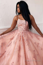 Princess Champagne Spaghetti Straps Prom Dress