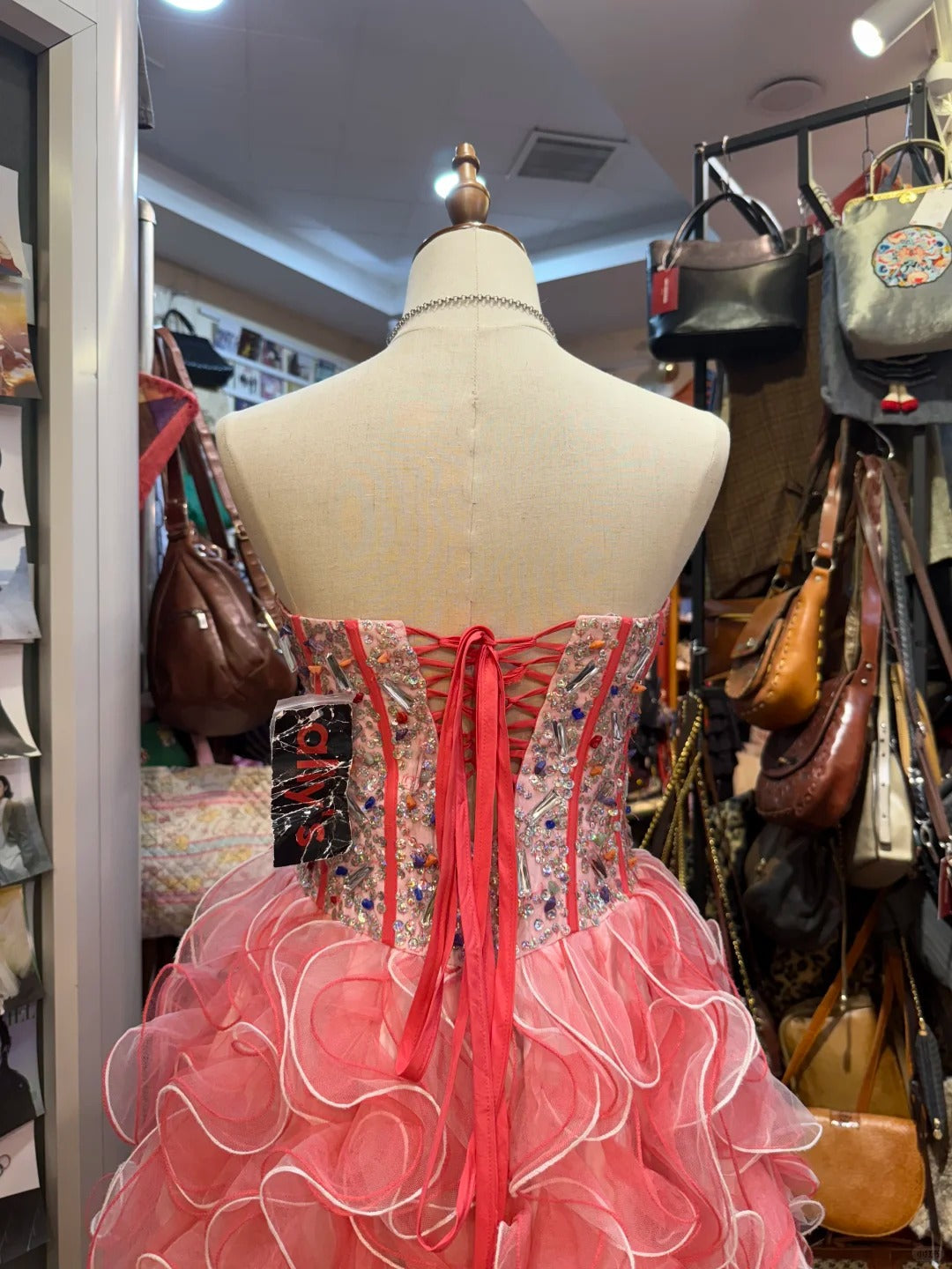 Princess Coral Pink Heart-Shaped Neckline Rhinestone-Embellished Short Prom Dress Evening Dress