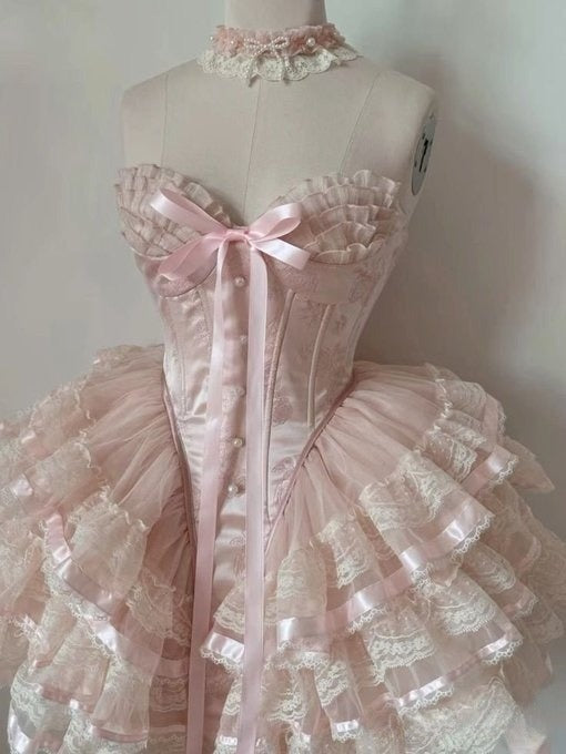 Princess Heart-Shaped Collar Bow Herringbone Lace