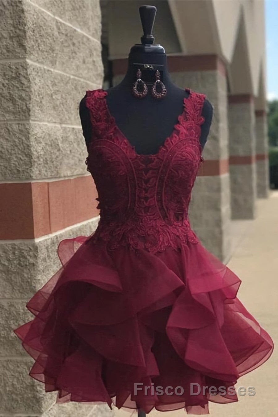 Princess Lace Appliques Dark Green Homecoming Dress with Flounced,Short Formal Prom Dress
