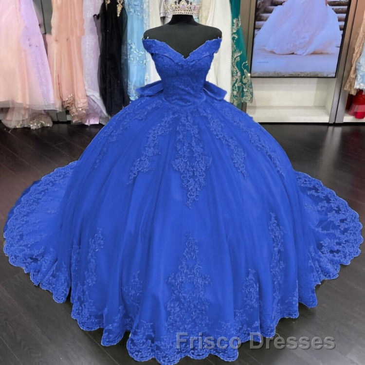 Princess Lace Off Shoulder Gold Quinceanera Dress Applique With Bow