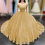Princess Lace Off Shoulder Gold Quinceanera Dress Applique With Bow