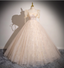Princess Light Champagne Square Neck Puff Sleeve Bow Tulle Long Ball Gown Evening Dress Sweet 16 Dress
