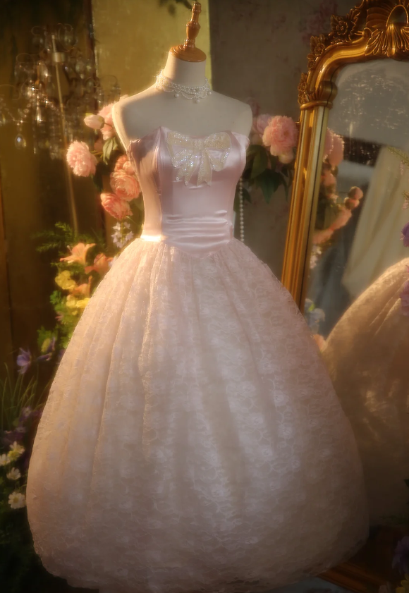 Princess Light Pink Strapless Lace Ball Gown Evening Dress Sweet 16 Dress