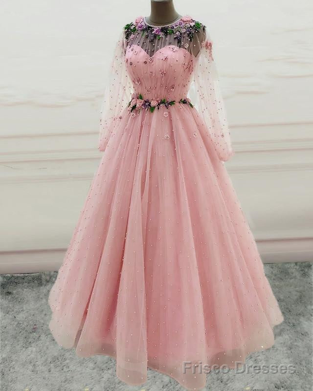 Princess Long Sleeves Prom Dresses Tulle Pearls Quinceanera Dress Main image
