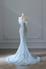 Princess Mermaid Strapless Neckline Long Sequin Light Sky Blue Long Wedding Dress Brides Dress
