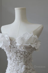 Princess Mermaid Strapless White Lace Long Wedding Dress Brides Dress