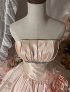 Princess Nude Pink Strapless 3D Floral Satin Train Ball Gown Evening Dress Sweet 16 Dress