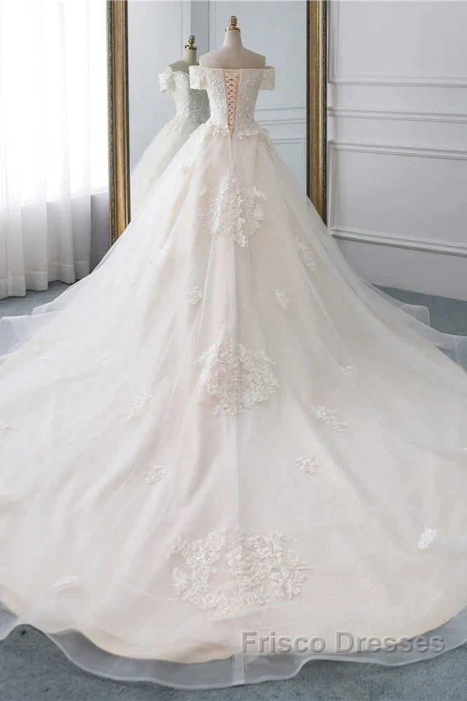Princess Off The Shoulder Tulle Wedding Dress With Lace Appliques Elegant Beautiful Secondary image