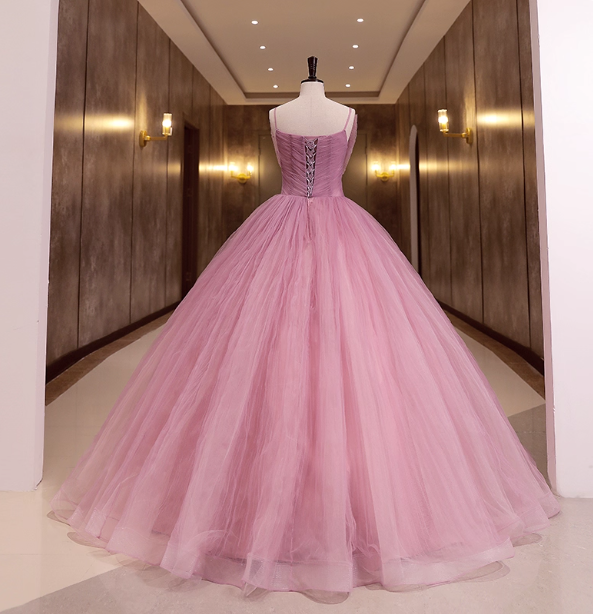 Princess Pink Bow Lace Tulle Ball Gown Evening Dress Sweet 16 Dress