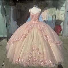 Princess Pink Quinceanera Dresses Lace Appliques Sweet 15 Party Prom Ball Gown