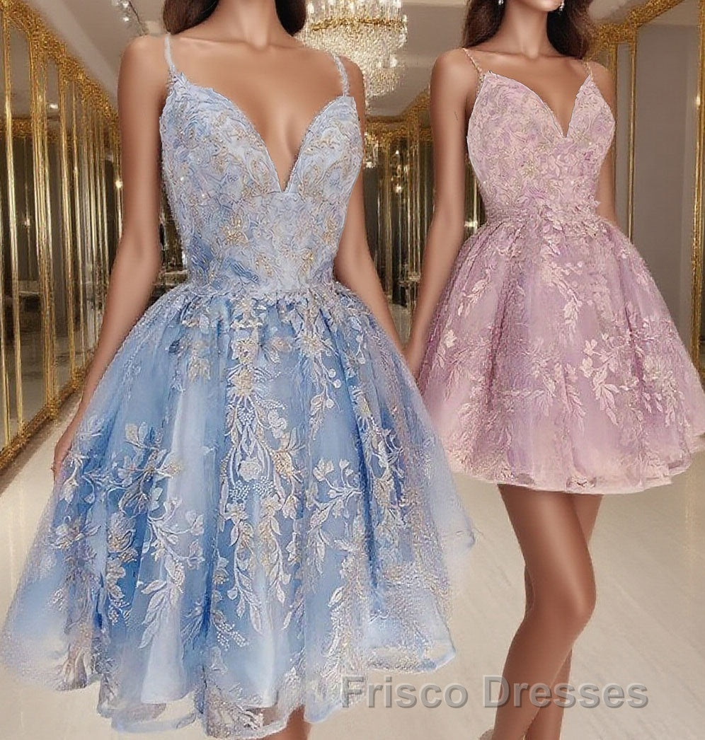 princess pink short homecoming Dress, light sky blue Formal Prom homecoming Dress, lace hoco Dress for teens Main image