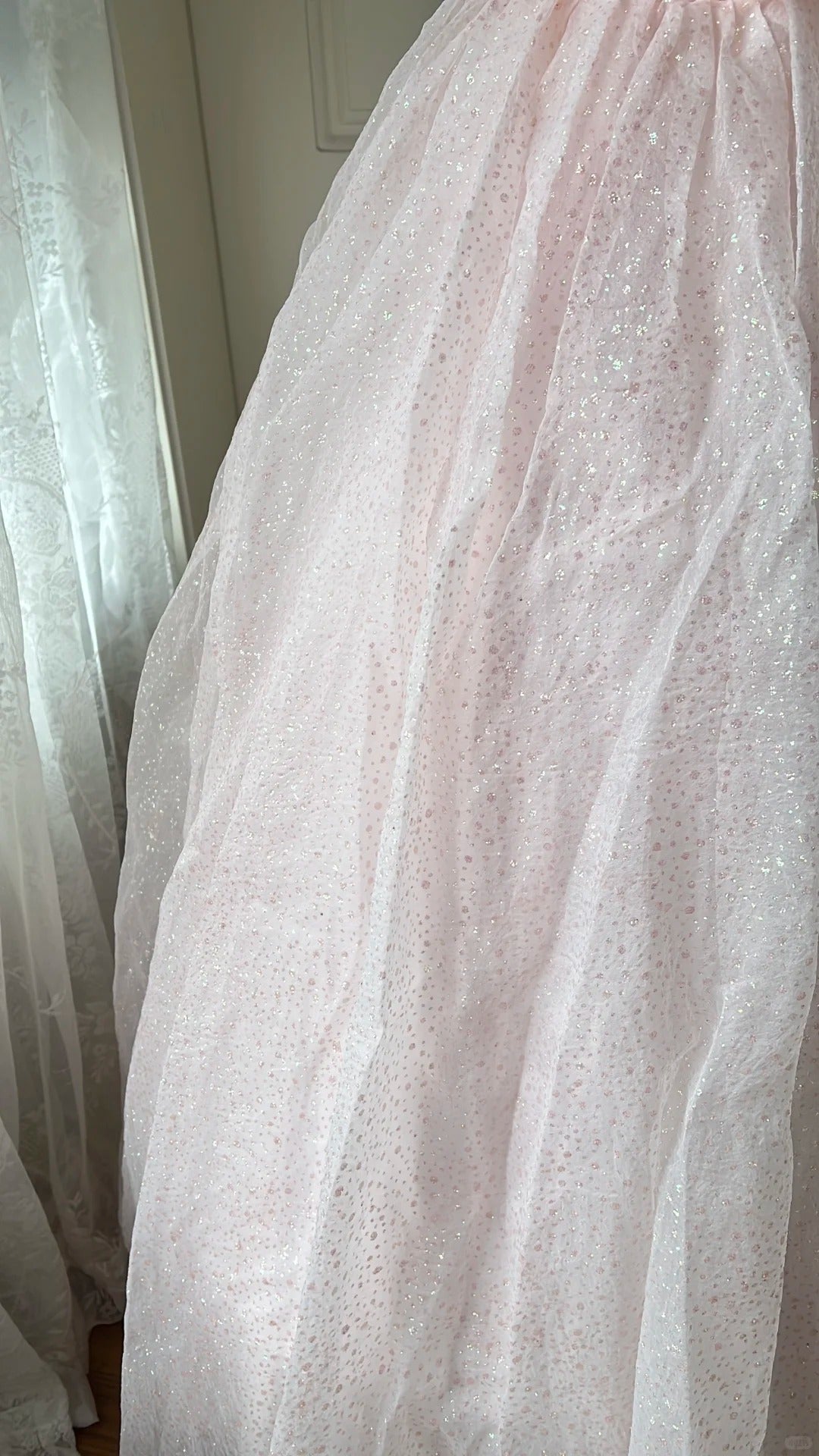 Princess Pink Strapless Bow Sequined Tulle Ball Gown Evening Dress Sweet 16 Dress