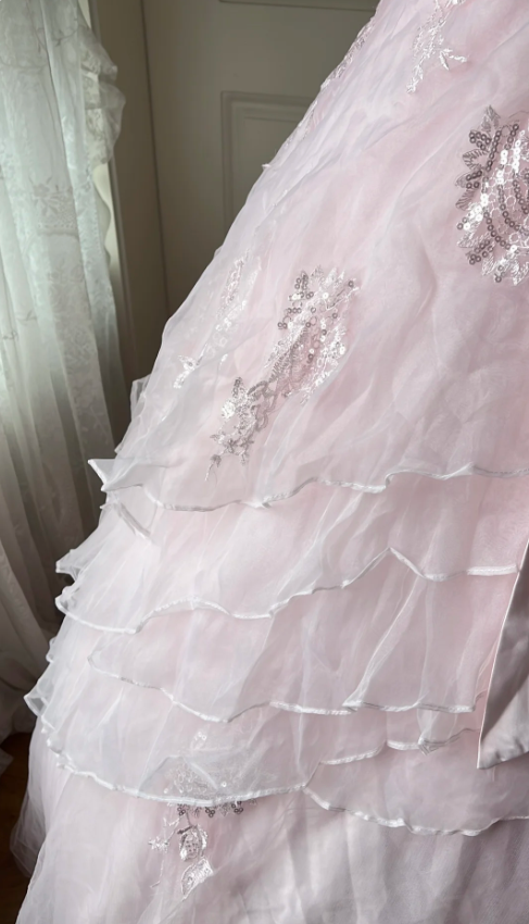 Princess Pink Strapless Tulle Ball Gown Evening Dress