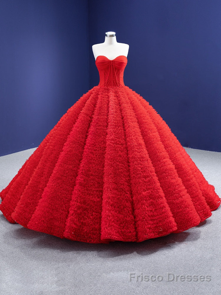 Princess Red Tulle Strapless Pleats Prom Dress Main image