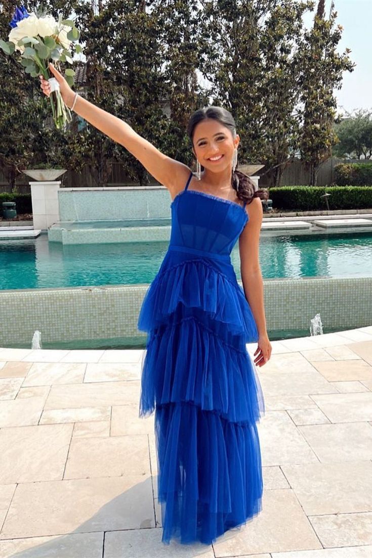 Princess Royal Blue Tiered Tulle Prom Dress  Formal Dress Main image