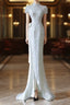 Princess Sheath High Neckline White Sequin Long Wedding Dress Brides Dress