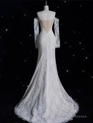 Princess Sheath Off The Shoulder White Lace Long Wedding Dresses Brides Dress