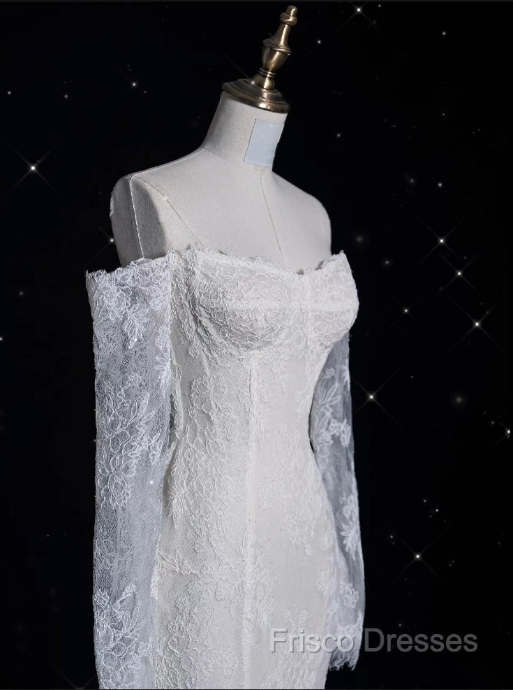 Princess Sheath Off The Shoulder White Lace Long Wedding Dress Brides Dress