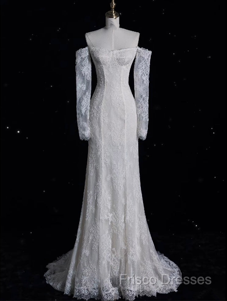 Princess Sheath Off The Shoulder White Lace Long Wedding Dress Brides Dress