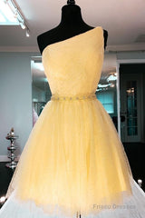 Princess Short One Shoulder Yellow Party Dress Homecoming Dress