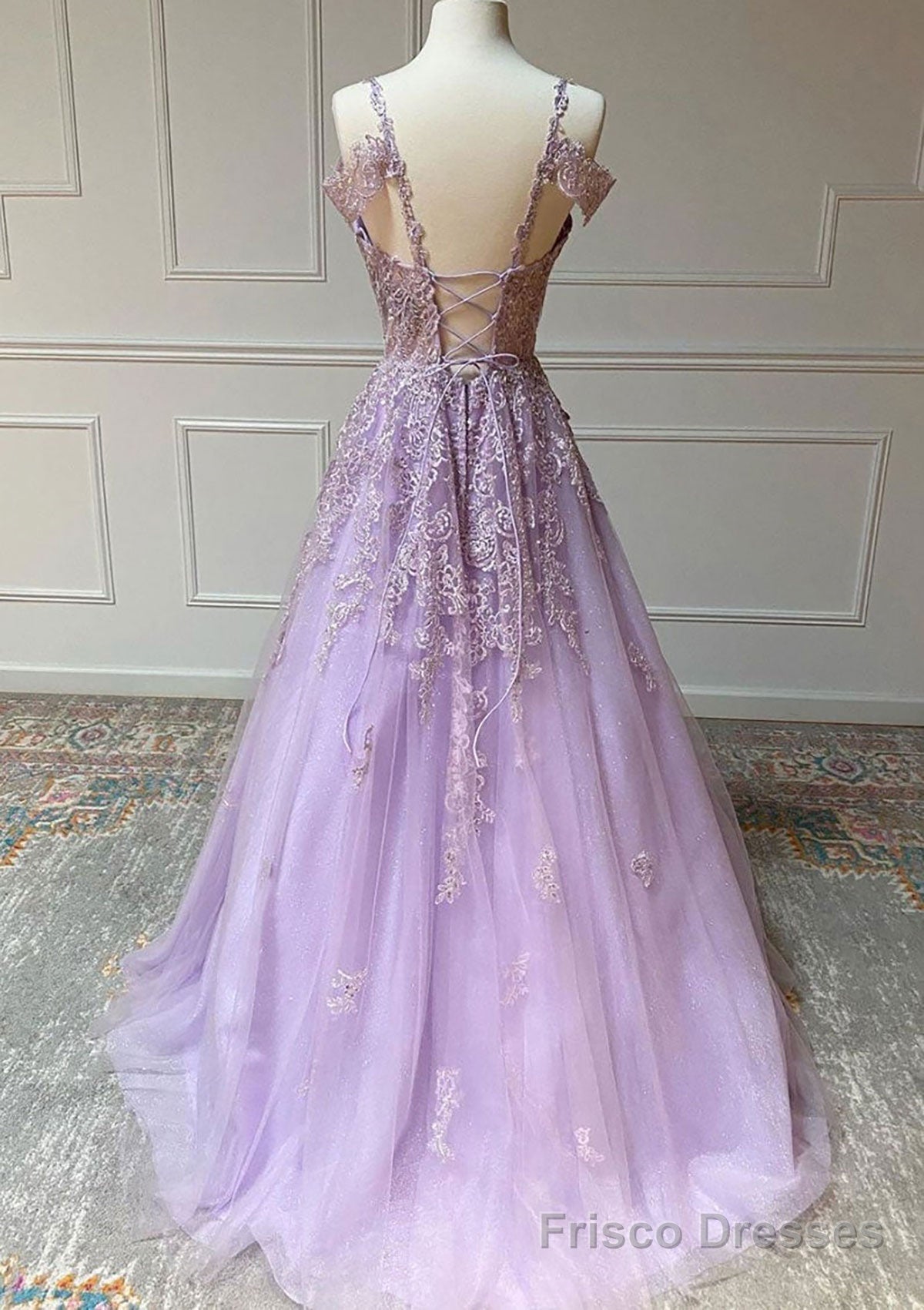 Princess Spaghetti Straps Floor-Length Tulle Prom Dress With Beading Appliqued Secondary image