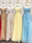 Princess Straps Long Formal Prom Dress with Lace Appliques,Evening Gowns