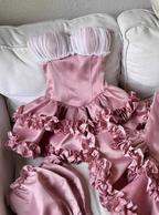 Princess Tube Top Fishbone Waist Ruffled Puffy Birthday Skirt Homecoming Dress