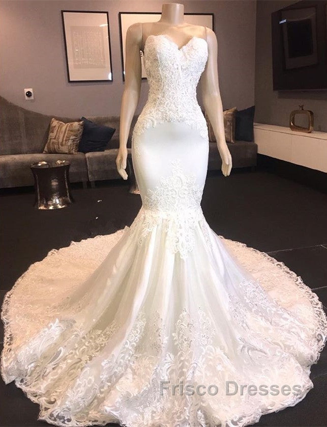 Princess White Sweetheart Mermaid Court Train Wedding Dress Secondary image