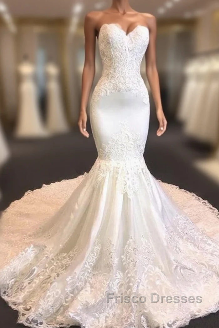 Princess White Sweetheart Mermaid Court Train Wedding Dress Main image