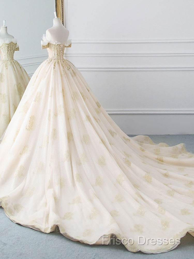 Princesse De Luxe Off The Shoulder Short Sleeve Beaded Sequins Appliques Luxury Princess Ball Gown Wedding Dress Formal Prom Dress Formal Dress Secondary image