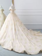 Princesse De Luxe Off The Shoulder Short Sleeve Beaded Sequins Appliques Luxury Princess Ball Gown Wedding Dress Formal Prom Dress Formal Dress