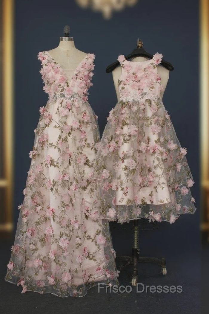 Printing Flower Long Unique Pink Formal Prom Dress Main image