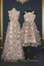 Printing Flower Long Unique Pink Formal Prom Dress