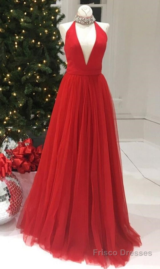 Newly A-Line/Princess V Neck Red Tulle 2025 Prom Dresses Secondary image