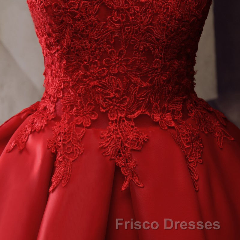 Red Round Neckline Layers Short Formal Prom Dress, Red Lace Homecoming Dress