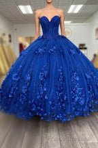 Royal Blue Quinceanera Dress Ball Gown With Appliques Flowers Princess Sweet 16 Dress