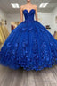 Royal Blue Quinceanera Dress Ball Gown With Appliques Flowers Princess Sweet 16 Dress