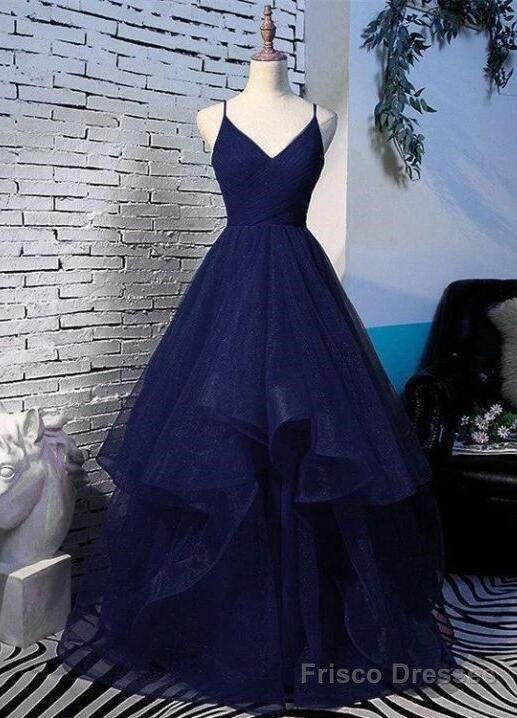 Pretty Navy Blue Prom Dresses, Tulle Straps Long Prom Dress Secondary image