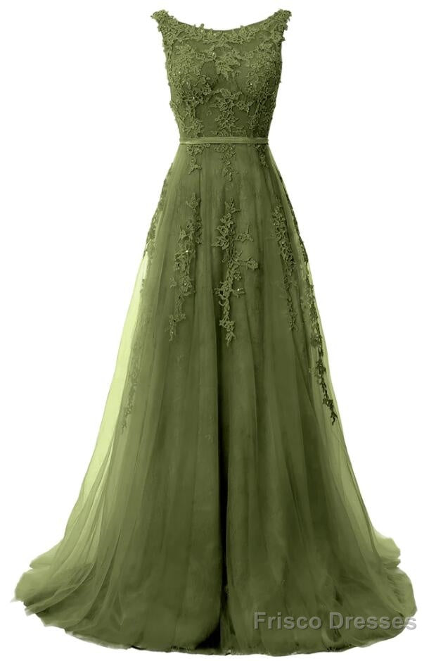 A Line Lace Boat Neck Sleeveless Prom Dresses Formal Evening Gown Main image