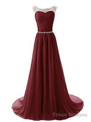 A Line Round Neckline Maroon Long Prom Dresses 2016, Long Formal Dresses