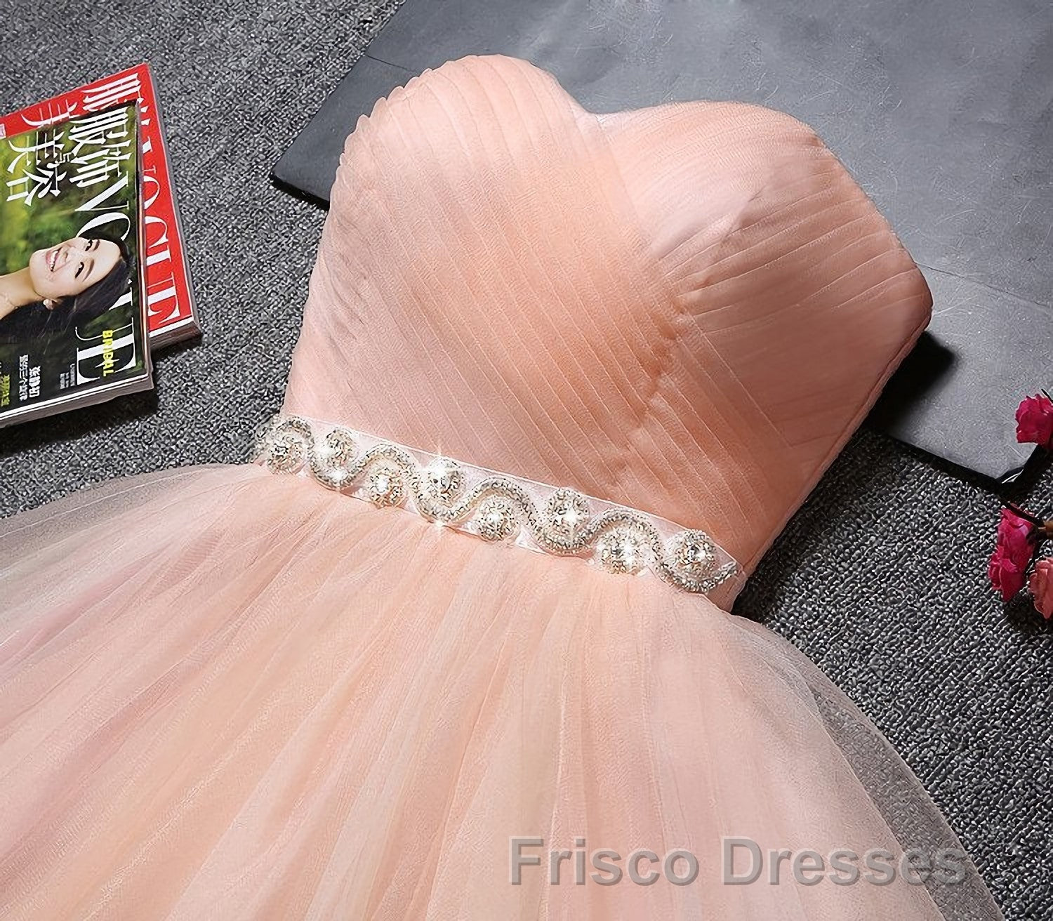 Strapless Blush Pink Tulle Short With Sash Sweet 16 Cute Formal Prom Dress Secondary image