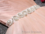 Strapless Blush Pink Tulle Short With Sash Sweet 16 Cute Formal Prom Dress