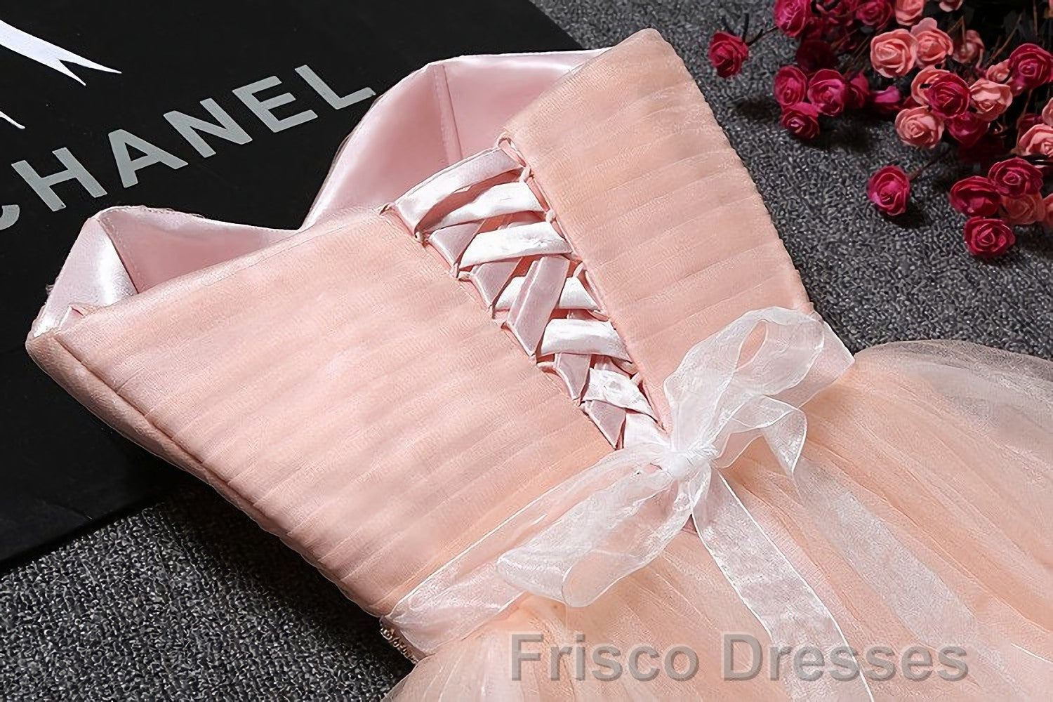 Strapless Blush Pink Tulle Short With Sash Sweet 16 Cute Formal Prom Dress