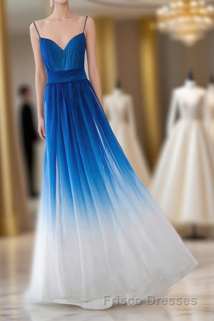 Spaghetti Strap Royal Blue Ombre Long Chiffon Royal Blue Ombre A Line Sweetheart Formal Prom Dress Main image
