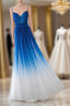 Spaghetti Strap Royal Blue Ombre Long Chiffon Royal Blue Ombre A Line Sweetheart Formal Prom Dress