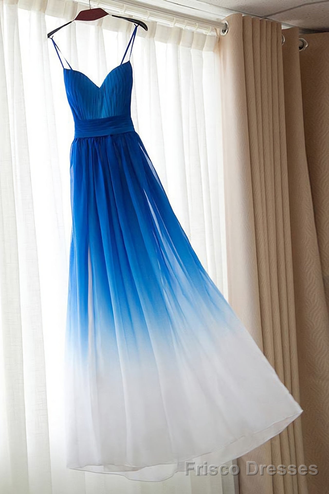 Spaghetti Strap Royal Blue Ombre Long Chiffon Royal Blue Ombre A Line Sweetheart Prom Dresses Main image
